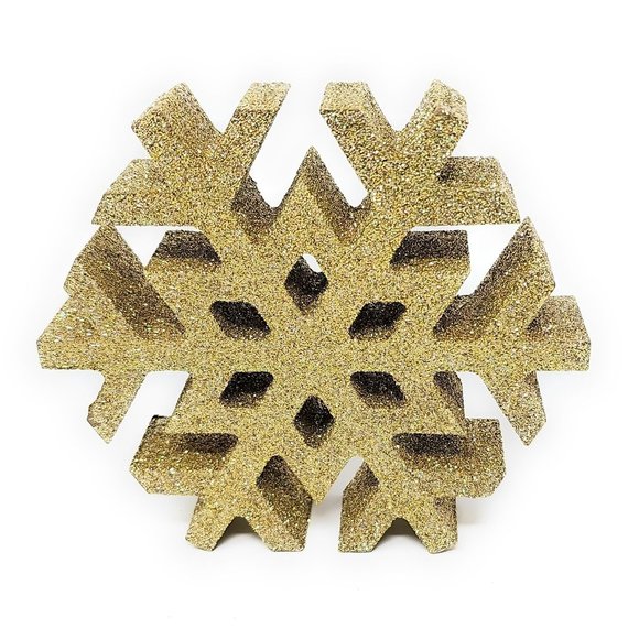 Gold Glitter Wooden Snowflakes (Set of 3) - Party Decor - Picture 3 of 5